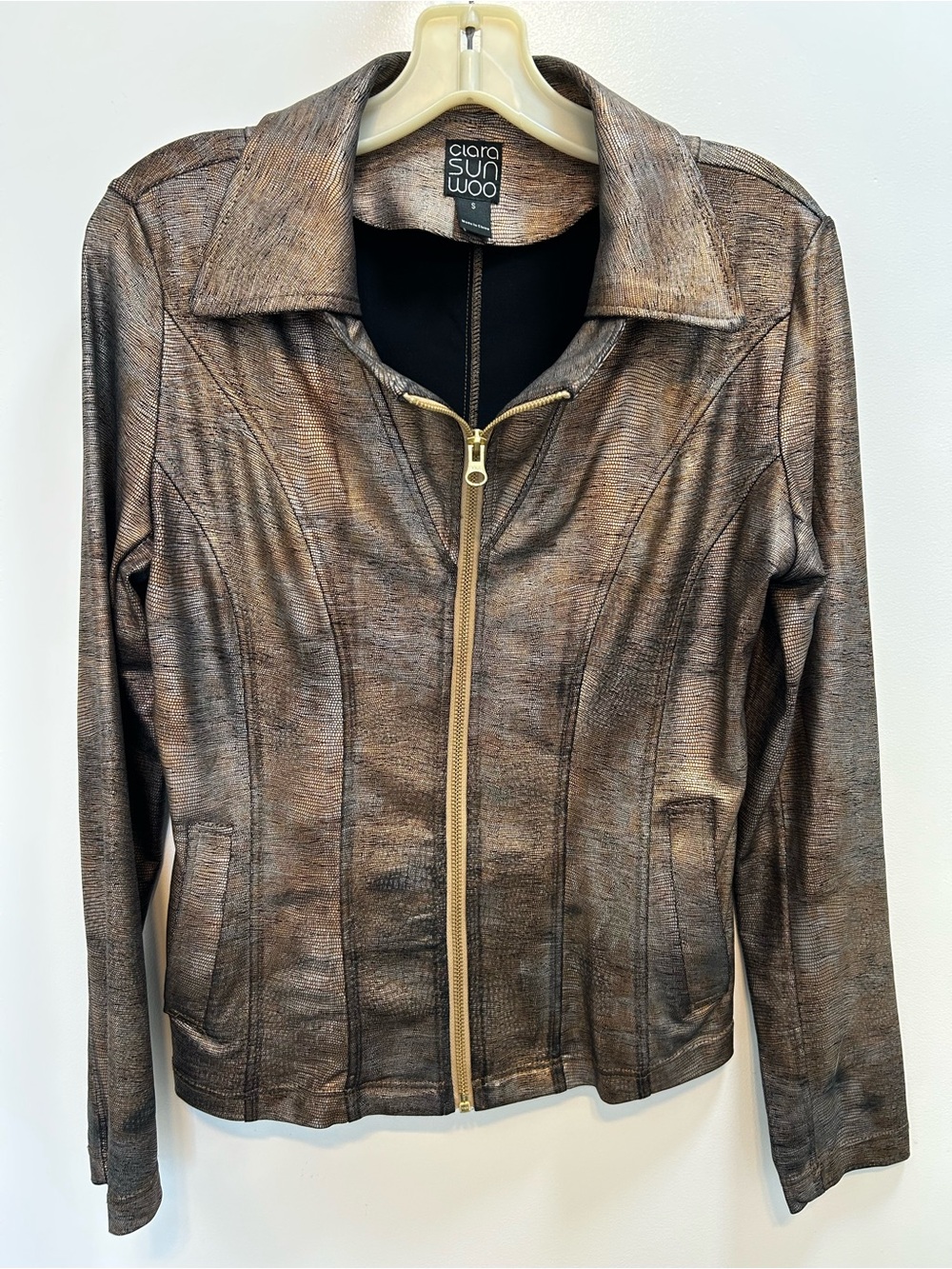 Clara Sun Woo Metallic Bronze Lightweight Zip Jacket